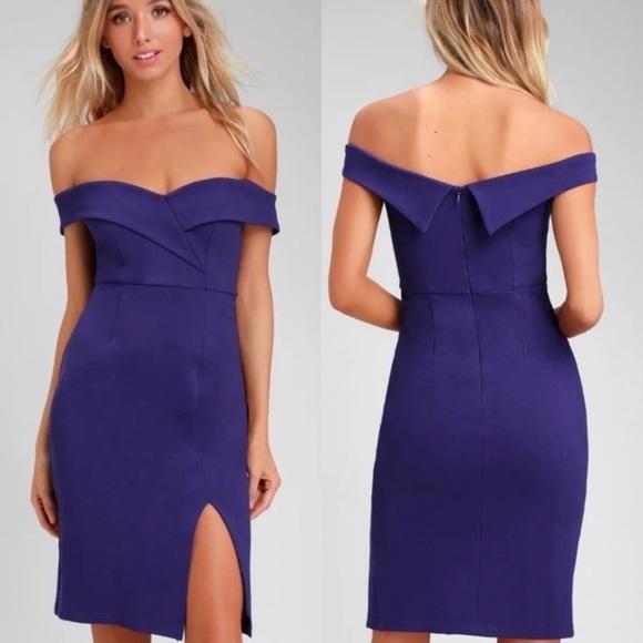 NWT Lulu’s Classic Glam Ponte Off The Shoulder Dress In Cobalt Blue - Picture 1 of 7